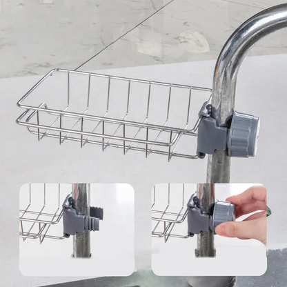Faucet-Mounted Sink Organizer Rack – Sponge & Scrubber Holder