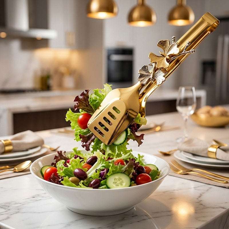 Luxury Golden Floral Serving Tong – Premium Stainless Steel Dessert & Ice Tong