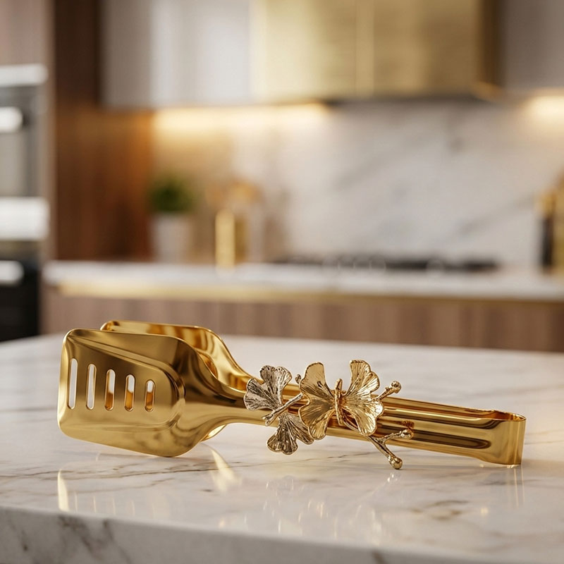 Luxury Golden Floral Serving Tong – Premium Stainless Steel Dessert & Ice Tong