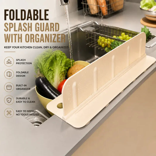Foldable Kitchen Sink Splash Guard with Organizer