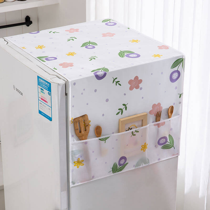 Fridge + Microwave Oven Cover Top with Storage Pockets – Dustproof & Washable