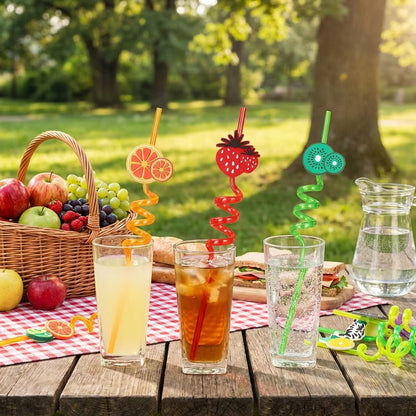 Fruit Shape Curved Straws Reusable Cute Cartoon Drinking Straws for Kids Party