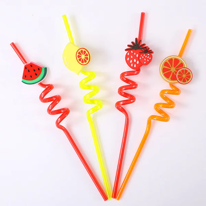 Fruit Shape Curved Straws Reusable Cute Cartoon Drinking Straws for Kids Party