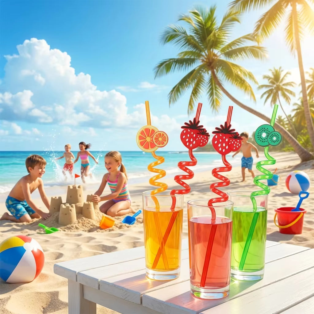 Fruit Shape Curved Straws Reusable Cute Cartoon Drinking Straws for Kids Party
