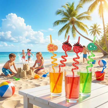 Fruit Shape Curved Straws Reusable Cute Cartoon Drinking Straws for Kids Party