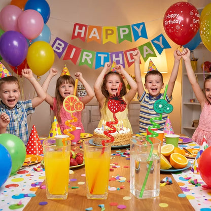 Fruit Shape Curved Straws Reusable Cute Cartoon Drinking Straws for Kids Party