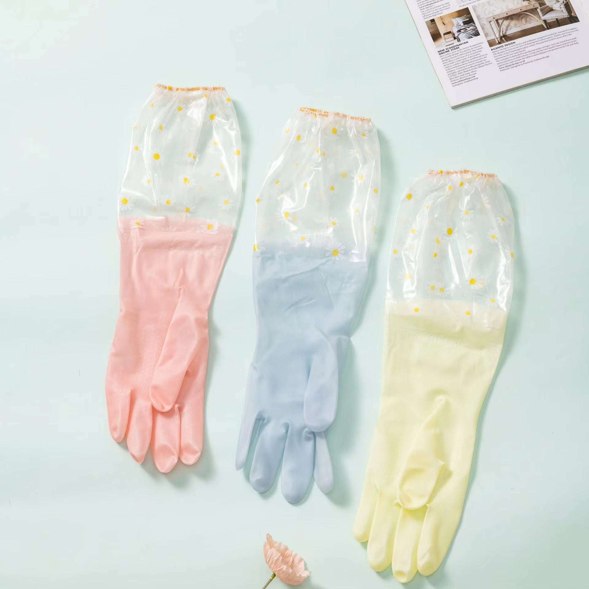 Full Arm Dish Washing Gloves Waterproof Non-Slip Kitchen Cleaning Gloves
