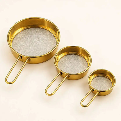 Gold Stainless Steel Flour Sieve Set – 3PCS Mini Handheld Baking Sifters (Multi-Size)