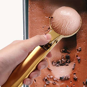 Golden Stainless Steel Ice Cream Scoop – Dual-Purpose Scoop & Digging Spoon for Desserts