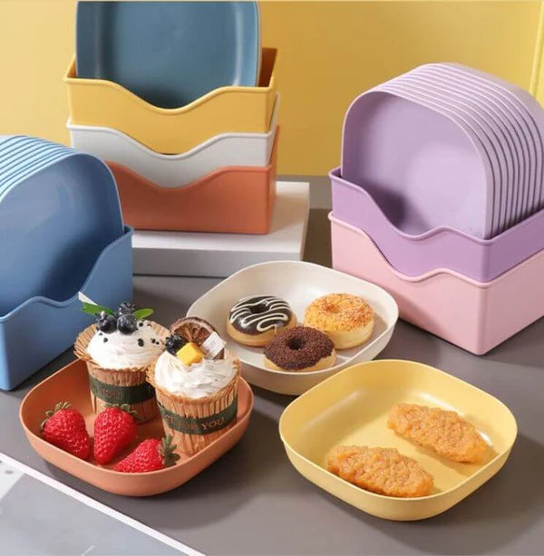 10Pcs Modern Dinner Plates Set with Stand – Lightweight, Stylish & Durable