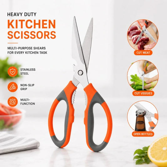 Heavy Duty Stainless Steel Kitchen Scissors – Multipurpose Kitchen Shears with Bottle Opener & Nut Cracker