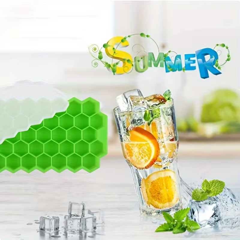 Honeycomb Silicone Ice Cube Tray with Lid