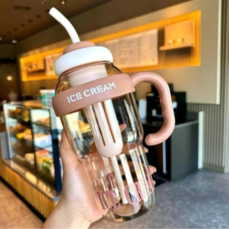 Ice Cream Tumbler Water Bottle with Straw & Handle – 1300ml – close-up detail