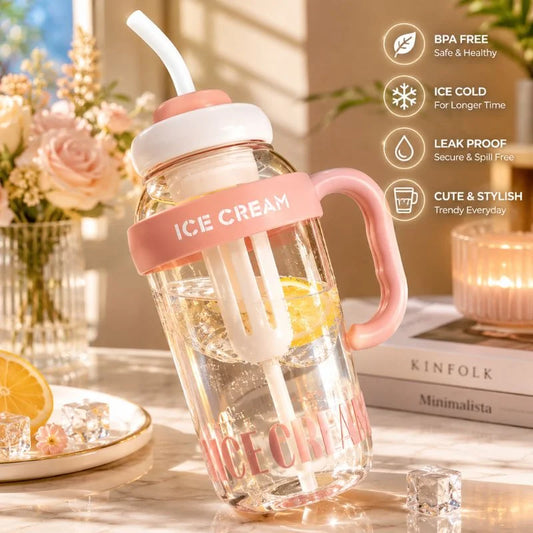 Ice Cream Tumbler Water Bottle with Straw & Handle – 1300ml