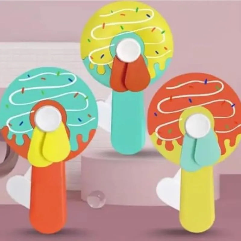 Kids Donut Hand Press Mini Fan Toy – Portable Cooling Fan (Pack of 3) – close-up detail