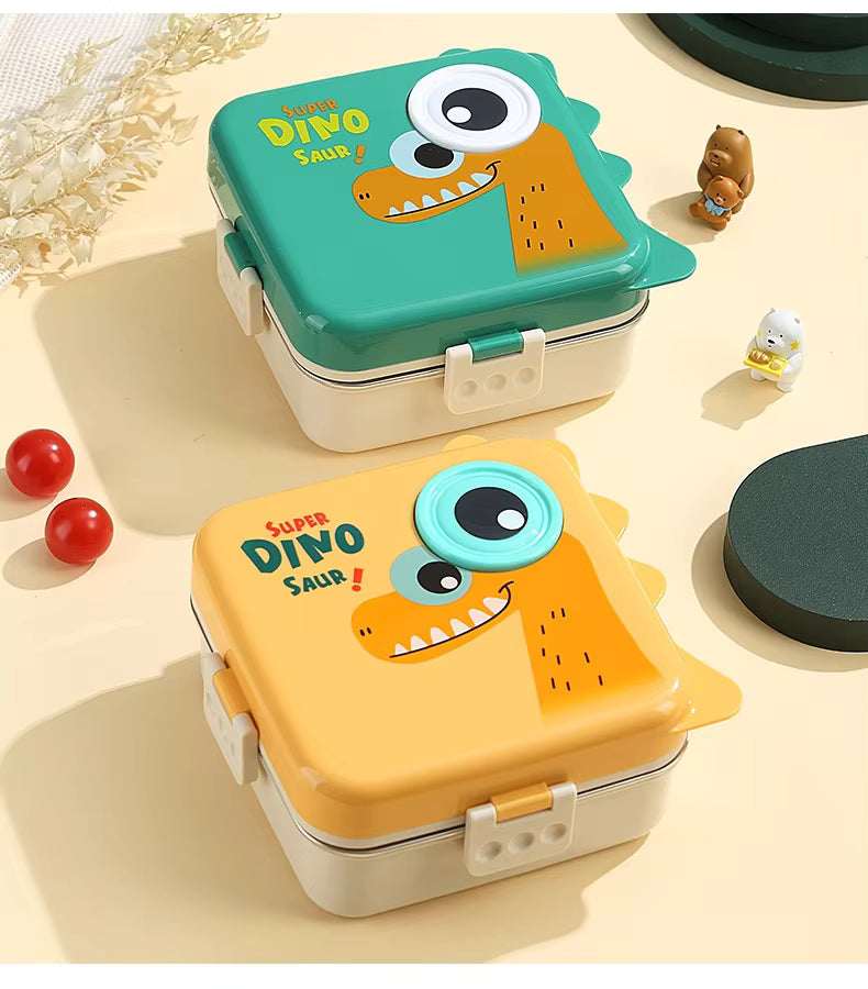 Kids Lunch Box 304 Stainless Steel 3 Compartment Bento Box Dinosaur Cartoon Design