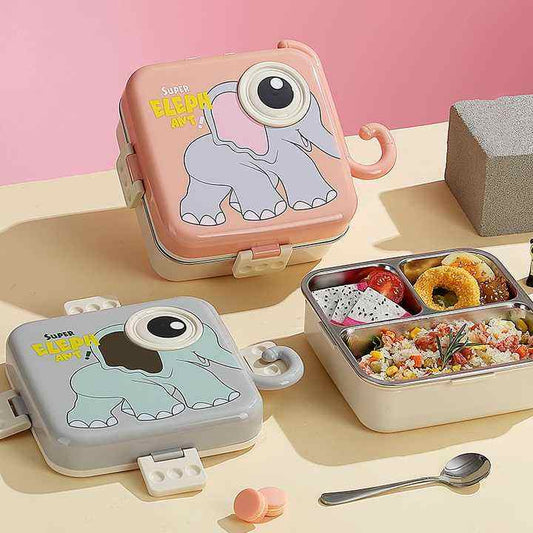 Kids Lunch Box 304 Stainless Steel Elephant Cartoon Bento Box with Compartments