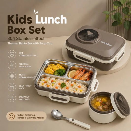 Kids Lunch Box Set 304 Stainless Steel Thermal Bento Box with Soup Cup