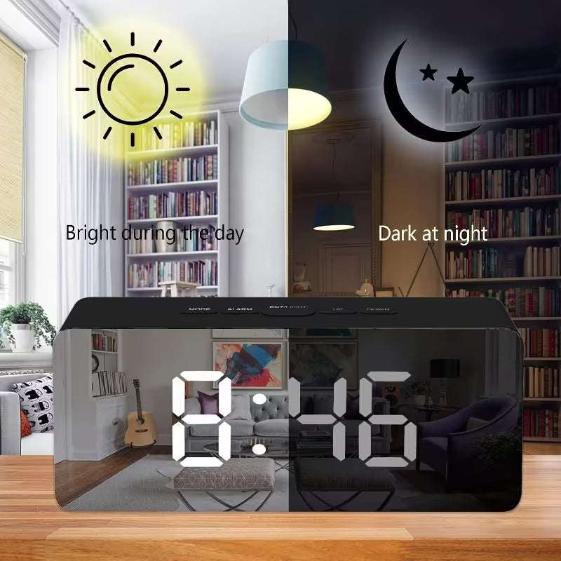 LED Mirror Digital Alarm Clock with Temperature Display