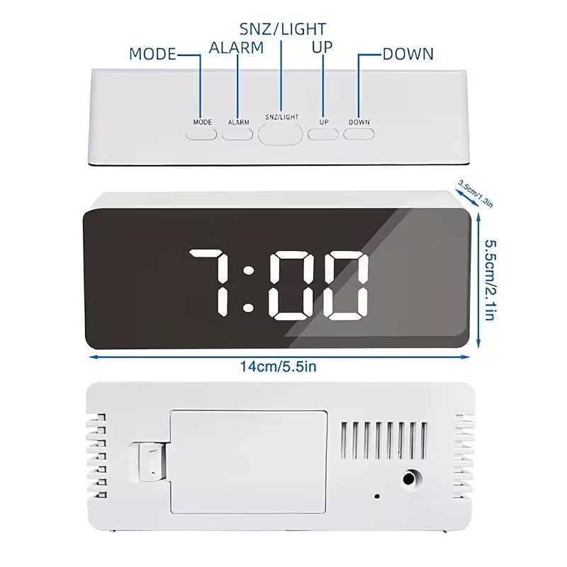 LED Mirror Digital Alarm Clock with Temperature Display
