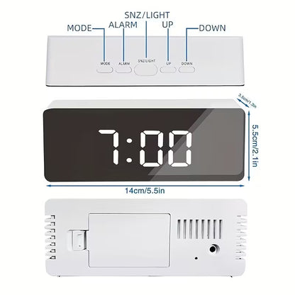 LED Mirror Digital Alarm Clock with Temperature Display