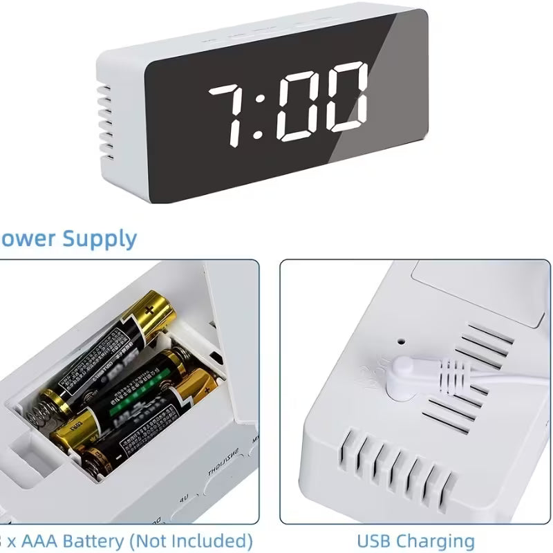 LED Mirror Digital Alarm Clock with Temperature Display