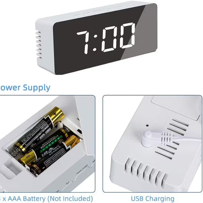 LED Mirror Digital Alarm Clock with Temperature Display