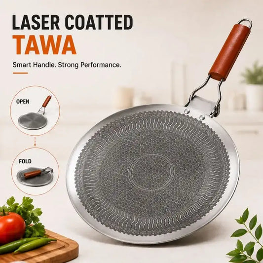 Laser Coated Non-Stick Tawa – Foldable Handle