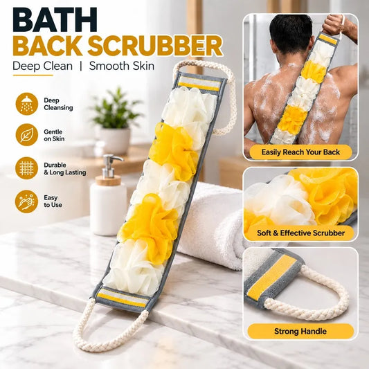 Long Bath Back Scrubber for Shower with Dual Rope Handles, Soft Mesh Body Exfoliating Scrub Belt for Deep Cleansing, Dead Skin Removal and Easy Back Cleaning