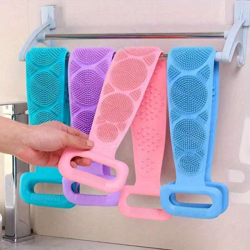 Long Handle Silicone Bath Brush with Strap – Back Scrubber & Body Massager