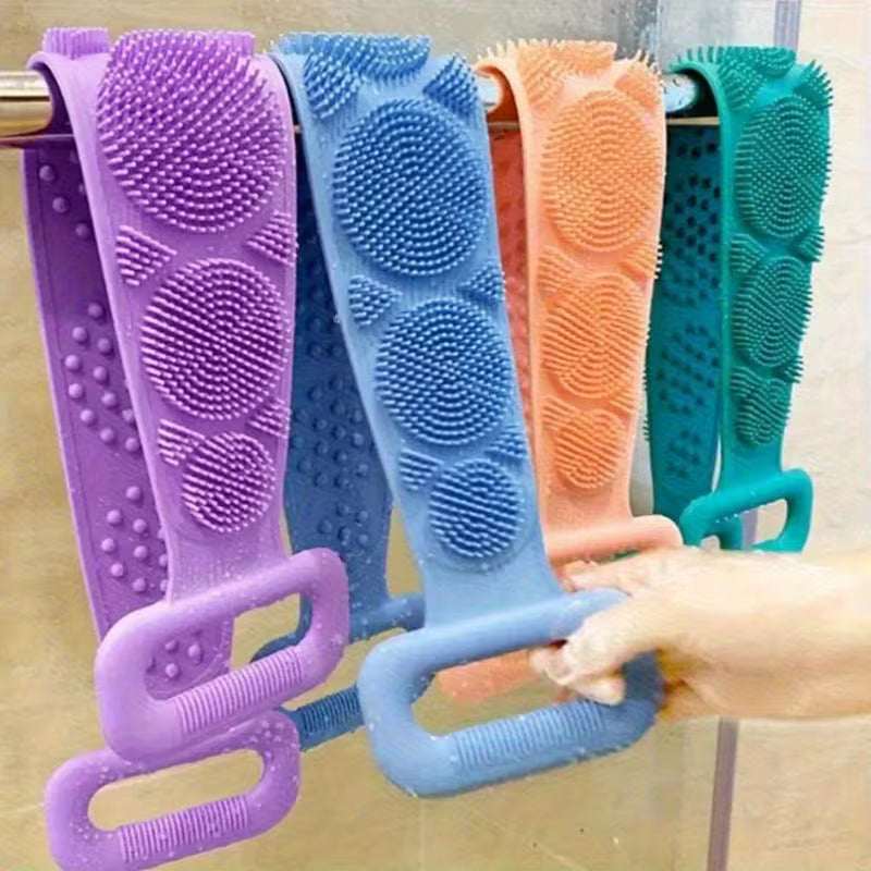Long Handle Silicone Bath Brush with Strap – Back Scrubber & Body Massager