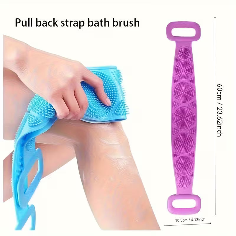 Long Handle Silicone Bath Brush with Strap – Back Scrubber & Body Massager