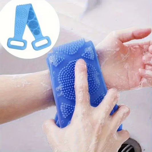 Long Handle Silicone Bath Brush with Strap – Back Scrubber & Body Massager