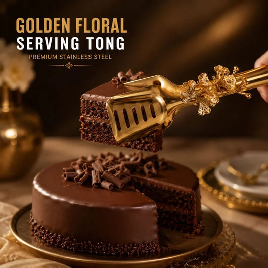 Luxury Golden Floral Serving Tong – Premium Stainless Steel Dessert & Ice Tong