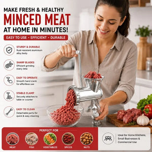 Manual Aluminium Alloy Meat Mincer Grinder – Heavy Duty Hand Crank Meat & Vegetable Grinder Machine – in use