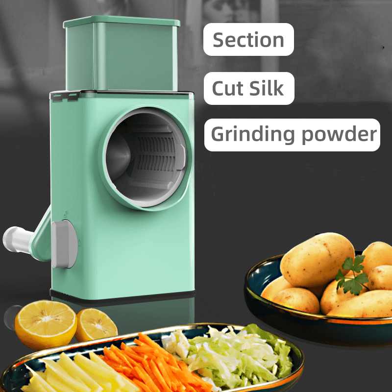Manual Rotary Vegetable Slicer & Grater – Multi Blade Drum Cutter