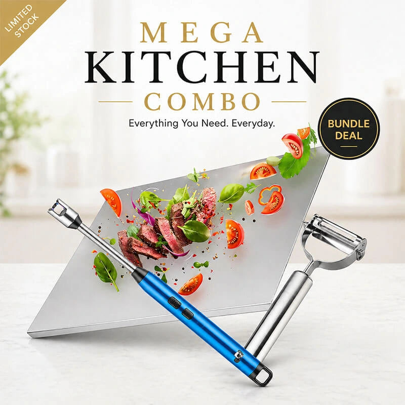 Mega Kitchen Combo – Stainless Steel Cutting Board, USB Electric Lighter & Stainless Steel Peeler | 3-in-1 Kitchen Essentials Bundle