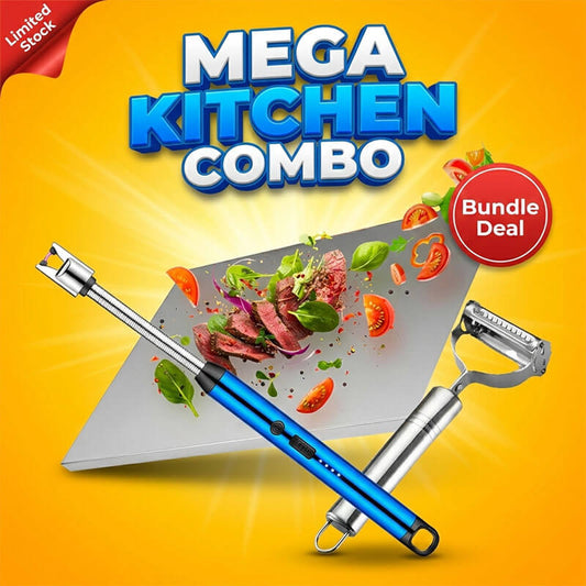 Mega Kitchen Combo – Stainless Steel Cutting Board, USB Electric Lighter & Stainless Steel Peeler | 3-in-1 Kitchen Essentials Bundle