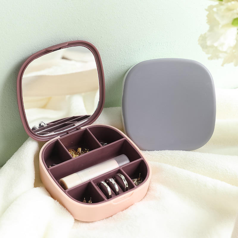 Mini Jewelry Storage Box with Mirror Portable Plastic Organizer Case