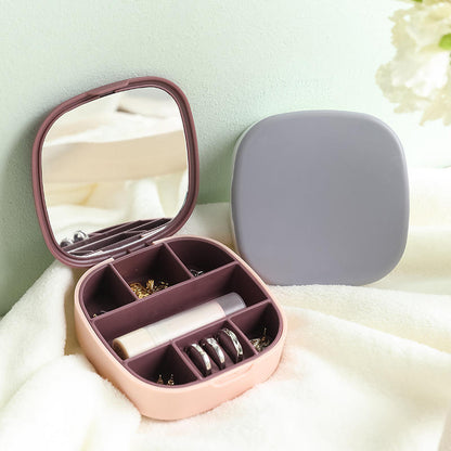 Mini Jewelry Storage Box with Mirror Portable Plastic Organizer Case