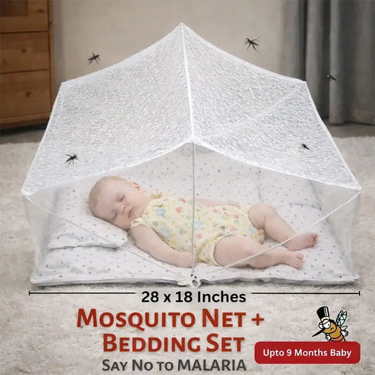 Baby Mosquito Net Bedding Set with Pillow – Foldable Infant Sleeping Bed with Protective Mosquito Net
