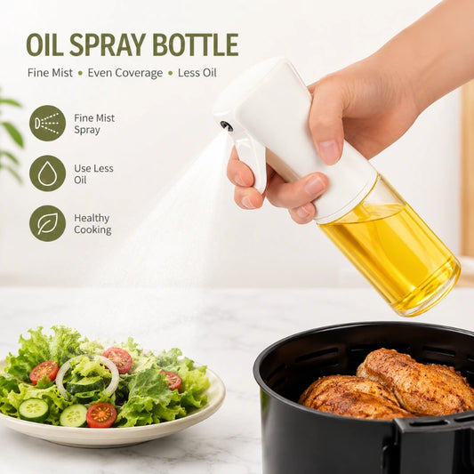 Oil Spray Bottle – Refillable Glass Oil Dispenser with Fine Mist Sprayer for Cooking, Air Fryer & Salad