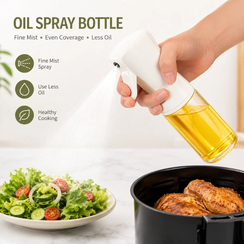 Oil Spray Bottle – Refillable Glass Oil Dispenser with Fine Mist Sprayer for Cooking, Air Fryer & Salad