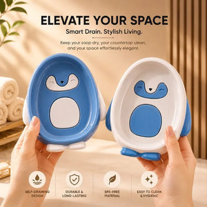 Penguin Self-Draining Soap Holder – Cute Bathroom Soap Drainer Tray