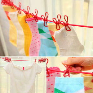 Portable Clothesline with 12 Clips Elastic Travel Drying Rope Windproof Laundry Line for Home Outdoor
