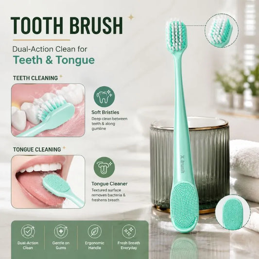 Premium Dual-Sided Toothbrush with Tongue Cleaner â€“ Soft Bristle Deep Clean Toothbrush