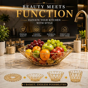 Foldable Stainless Steel Fruit Basket – 9 Shape Transforming Multifunctional Storage Basket