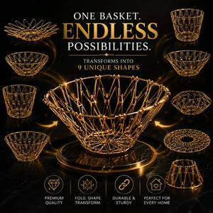 Foldable Stainless Steel Fruit Basket – 9 Shape Transforming Multifunctional Storage Basket – side view