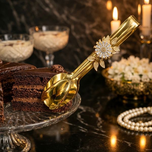 Premium Gold Floral Serving Tongs – Elegant Stainless Steel Ice & Dessert Ton