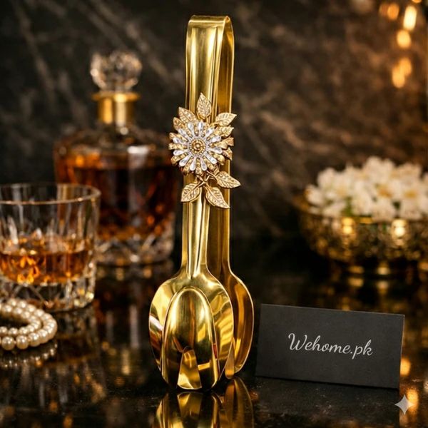 Premium Gold Floral Serving Tongs – Elegant Stainless Steel Ice & Dessert Ton